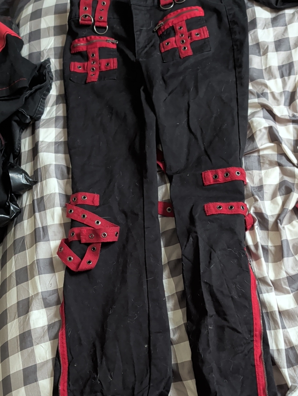Black and Red Strap Pants